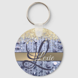 Chaveiro Glittery Blue Monograma de Miçangas
