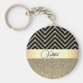 Chaveiro Glittery Gold and Black Chevron