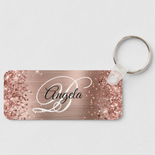 Chaveiro Glittery Rose Gold Foil Fancy Monograma
