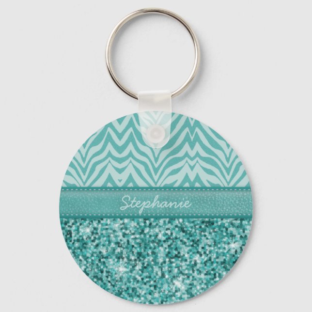 Chaveiro Glitzy Teal Zebra (Frente)