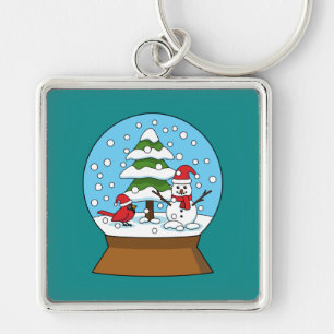 Chaveiro Globo de Neve com Cardeal Snowman e Pine Tree