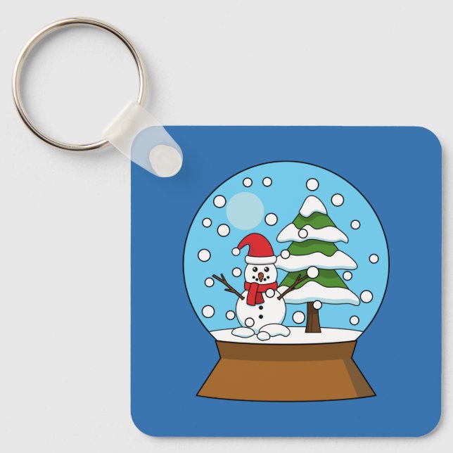 Chaveiro Globo de Neve com Snowman e Pine Tree (Frente)