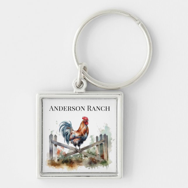 Chaveiro Glória da Manhã: Galo de Aquarelas, personalizado (Frente)