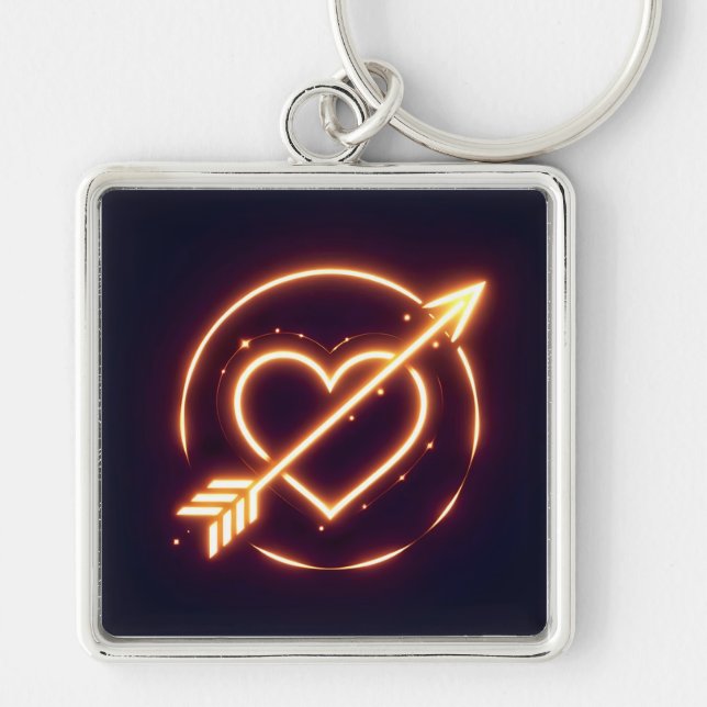 Chaveiro glowing image of a heart with cupid's arrow (Frente)