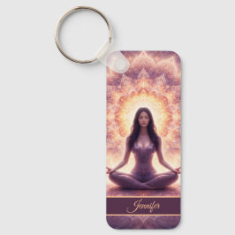 Chaveiro Glowing Mandala Meditation Woman Custom Name      