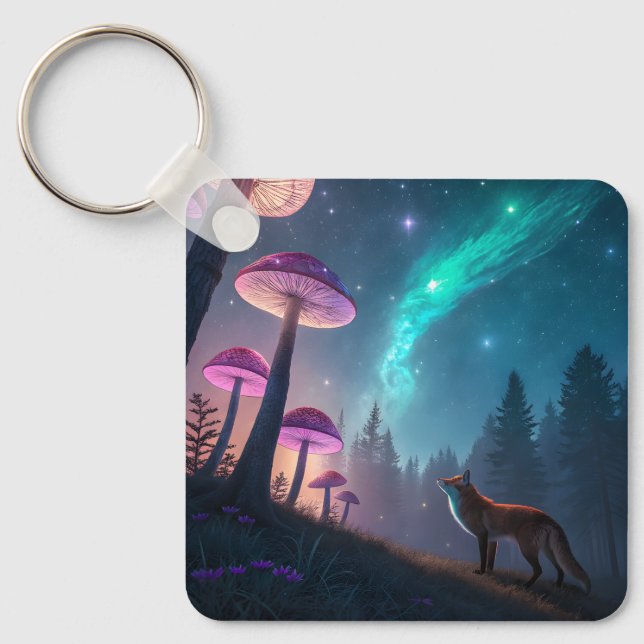 Chaveiro Glowing Mushroom Forest Fox Fantasy Art (Frente)
