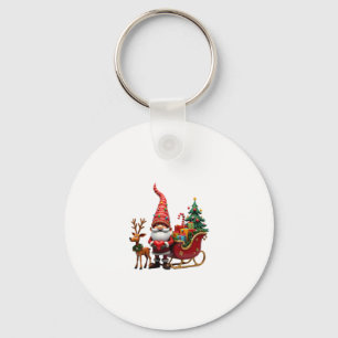 Chaveiro Gnome da Luz de Natal Papai Noel Montado em Trenó 