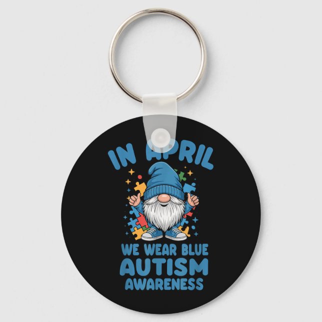 Chaveiro Gnome do Mês de Aceitação do Autismo Peça do Quebr (Frente)