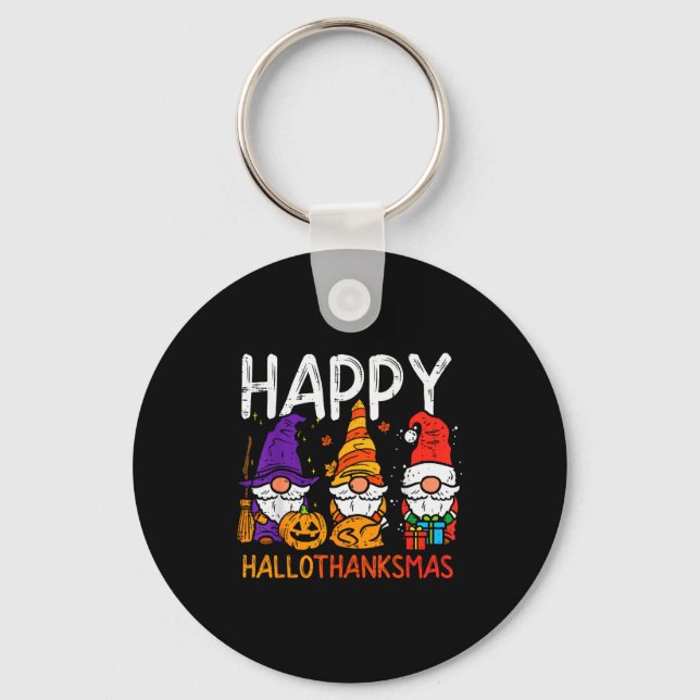 Chaveiro Gnomes Happy Hallothanksmas Halloween Thanksgiving (Frente)