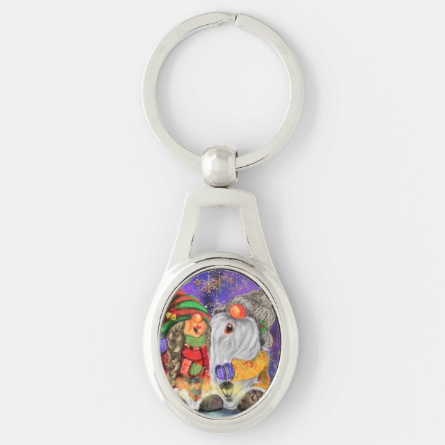 Chaveiro Gnomos Casais de Natal Cantando Feliz (Frente)