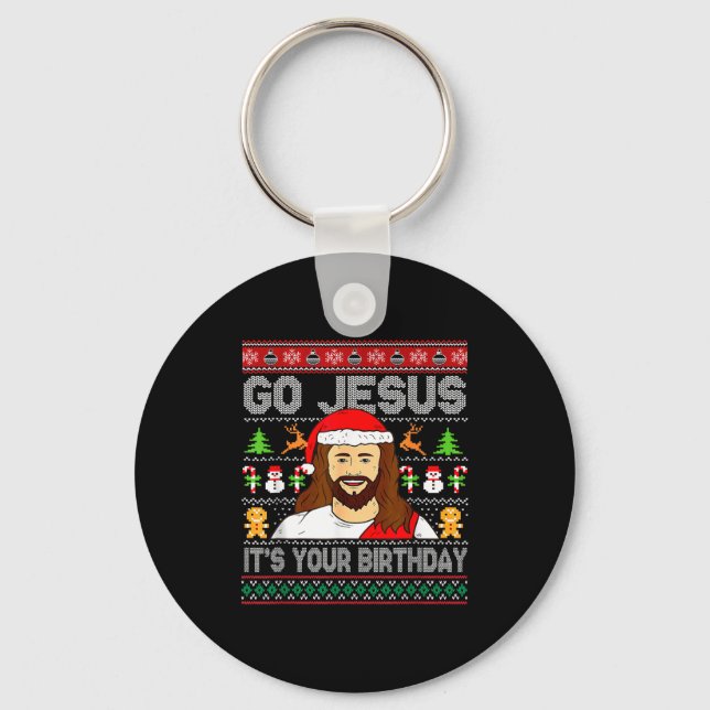 Chaveiro Go Jesus It's Your Birthday Ugly Christmas Sweater (Frente)