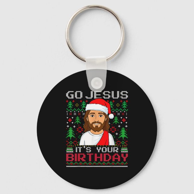 Chaveiro Go Jesus It's Your Birthday Ugly Jesus Christmas S (Frente)