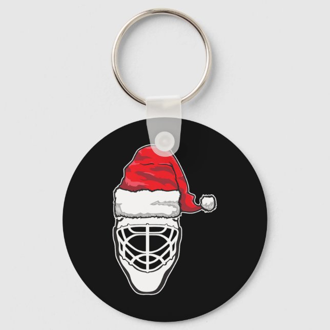 Chaveiro Goalie Mask Santa Hat Xmas Gi de Hóquei de Natal D (Frente)