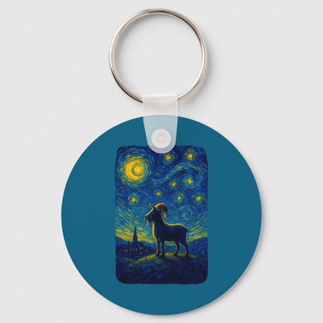 Chaveiro Goat Lover Santa Hat Christmas Starry Cute Night V (Frente)