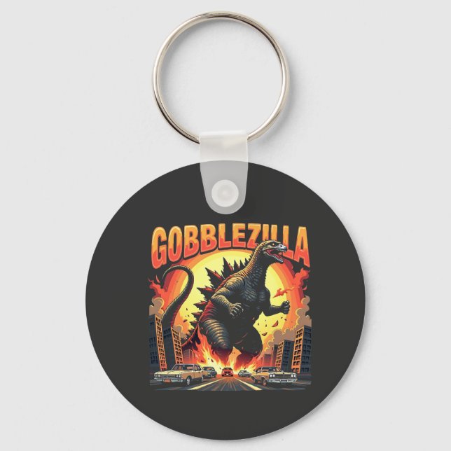Chaveiro Gobblezilla Spooky Turquia Ação de Graças Gobble (Frente)