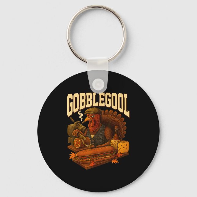 Chaveiro Gobbol Turkey Gobble Gool Thanksgiving Retro  (Frente)