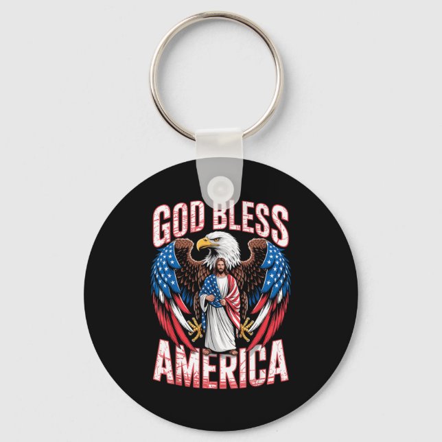 Chaveiro God Bless America Flag Jesus Christian Eagle Patri (Frente)