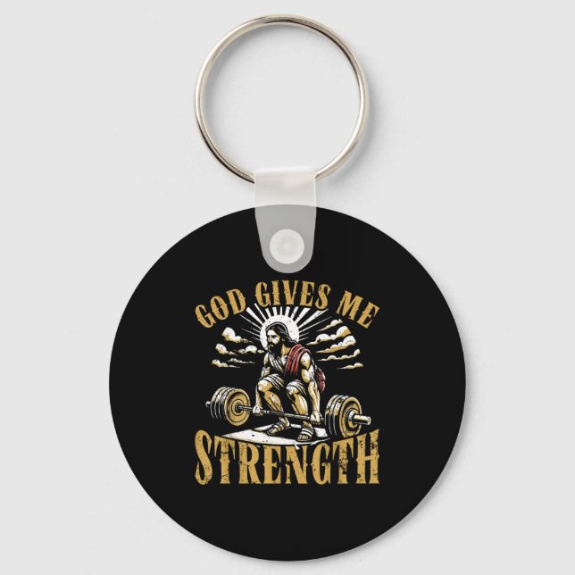 Chaveiro God Gives Me Strength Christian Gym Workout Motiva (Frente)