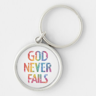 Chaveiro God Never Fails – Rainbow Christian Typography