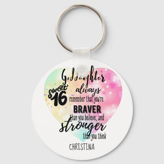 Chaveiro GodFilha Sweet16 Citação Gift Braver Stronger (Frente)