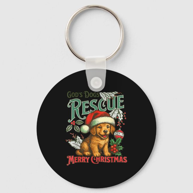 Chaveiro God's Dogs Rescue Christmas Santa Golden Retriever (Frente)