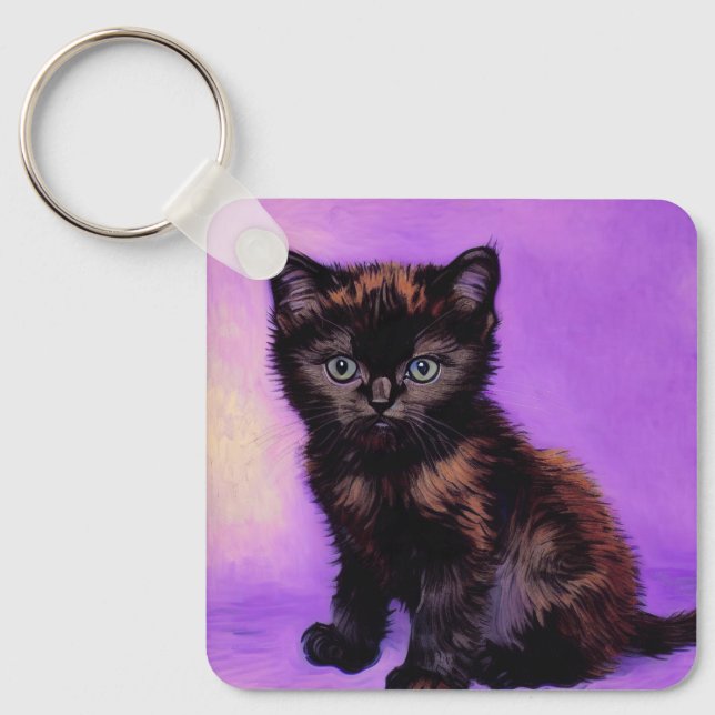 Chaveiro Gogh Style Purple Cat (Frente)