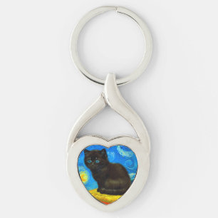 Chaveiro Gogh Style Starry Night Cat