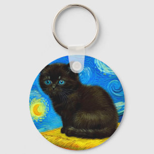 Chaveiro Gogh Style Starry Night Cat