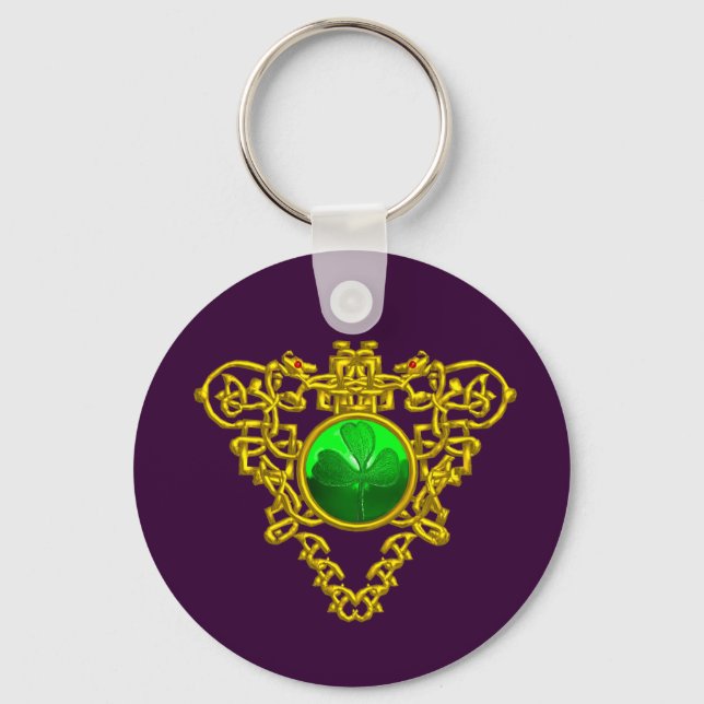 Chaveiro GOLD CELTIC HEART,SHAMROCK St Patrick's Day Purple (Frente)
