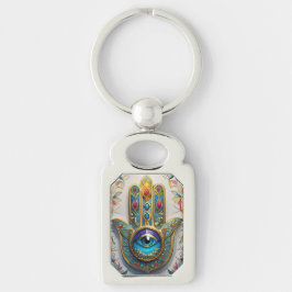 Chaveiro Gold Colorful Filigree Blue-Green Third Eye Hamsa