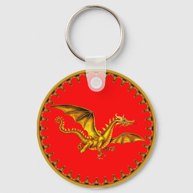 Chaveiro gold dragon on red (Frente)