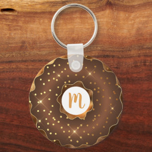 Chaveiro Gold glitter chocolate doughnut monogram glam