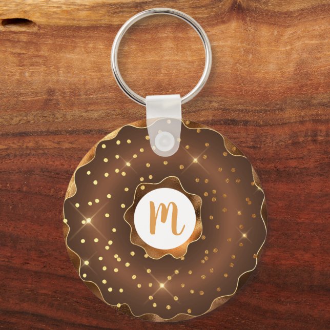 Chaveiro Gold glitter chocolate doughnut monogram glam (Frente)