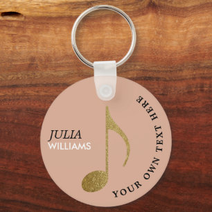 Chaveiro Gold Musical Note Dusty Rose Keychain With Name