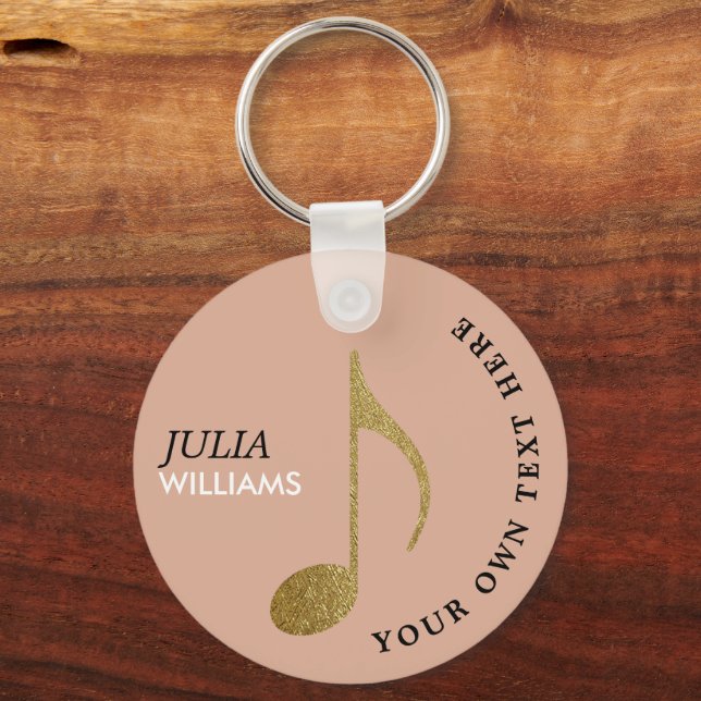 Chaveiro Gold Musical Note Dusty Rose Keychain With Name (Frente)