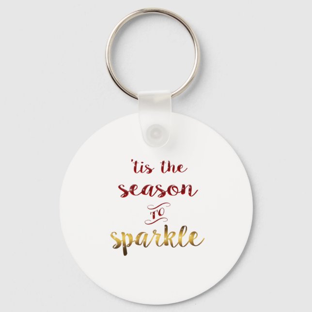 Chaveiro Gold Red Tis The Season To Sparkle Handwriting  (Frente)