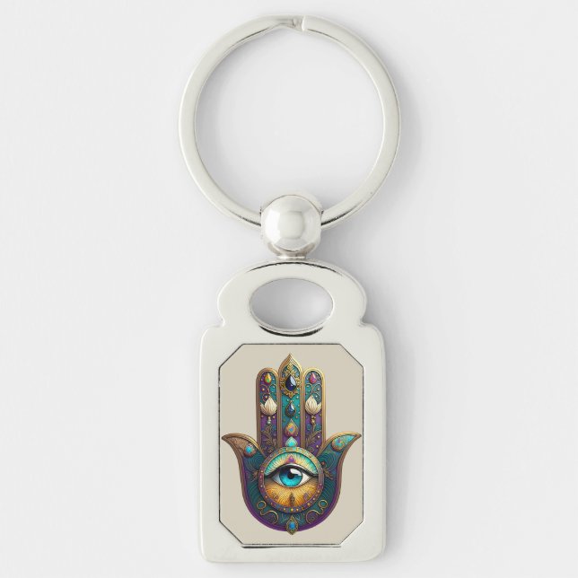 Chaveiro Gold Violet Teal Hamsa w/ Turquoise Third Eye (Frente)