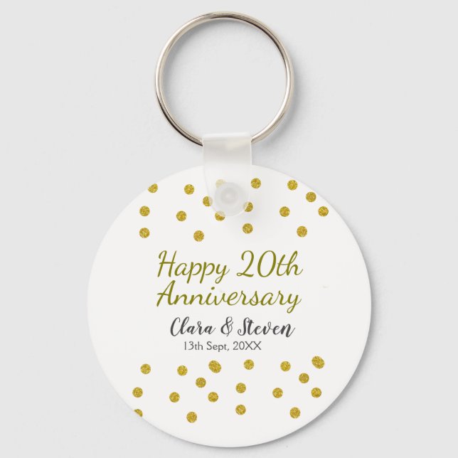 Chaveiro Golden dots glitter happy 20th anniversary wedding (Frente)