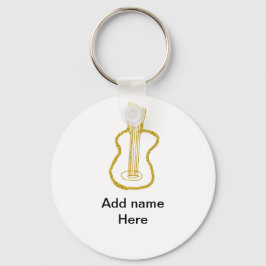 Chaveiro Golden glitter acoustic guitar add name doodle