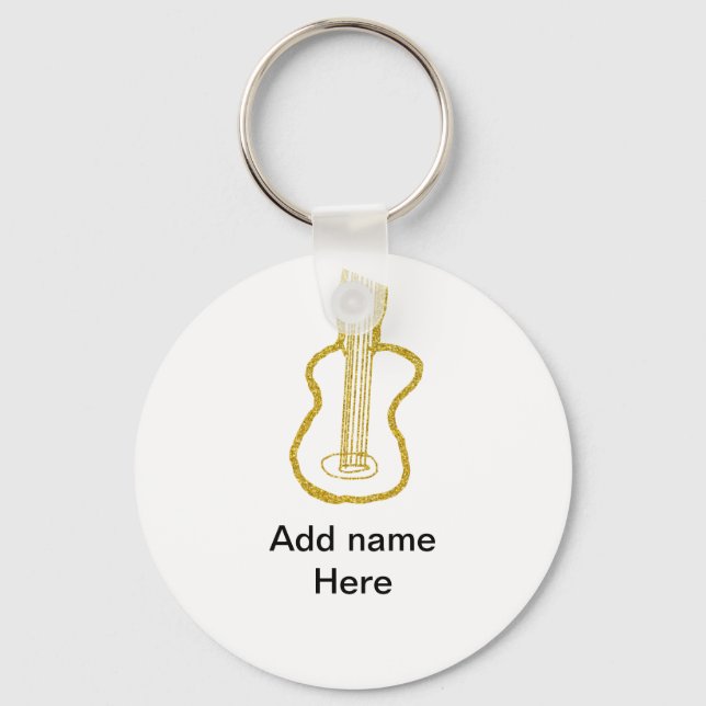 Chaveiro Golden glitter acoustic guitar add name doodle  (Frente)