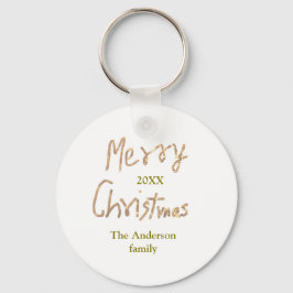Chaveiro Golden glitter merry christmas add family name yea