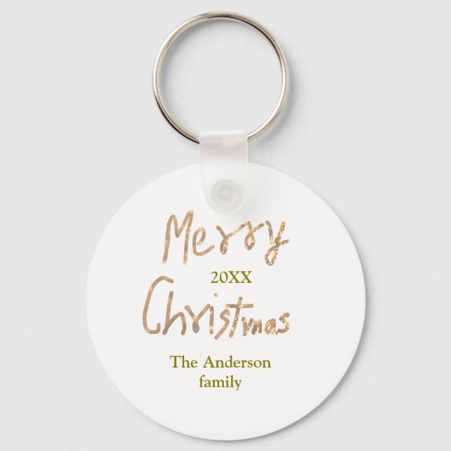 Chaveiro Golden glitter merry christmas add family name yea (Frente)