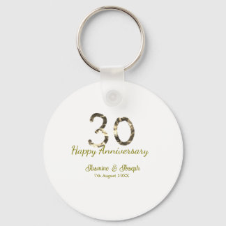 Chaveiro Golden Metallic 30th Happy anniversary add name