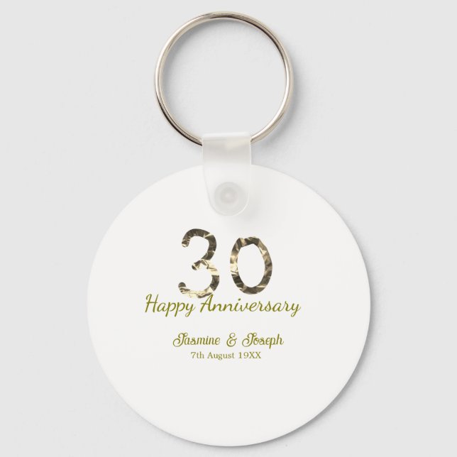 Chaveiro Golden Metallic 30th Happy anniversary add name (Frente)