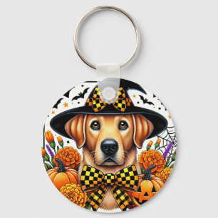 Chaveiro Golden Retriever com Chapéu de Bruxa por Abóboras