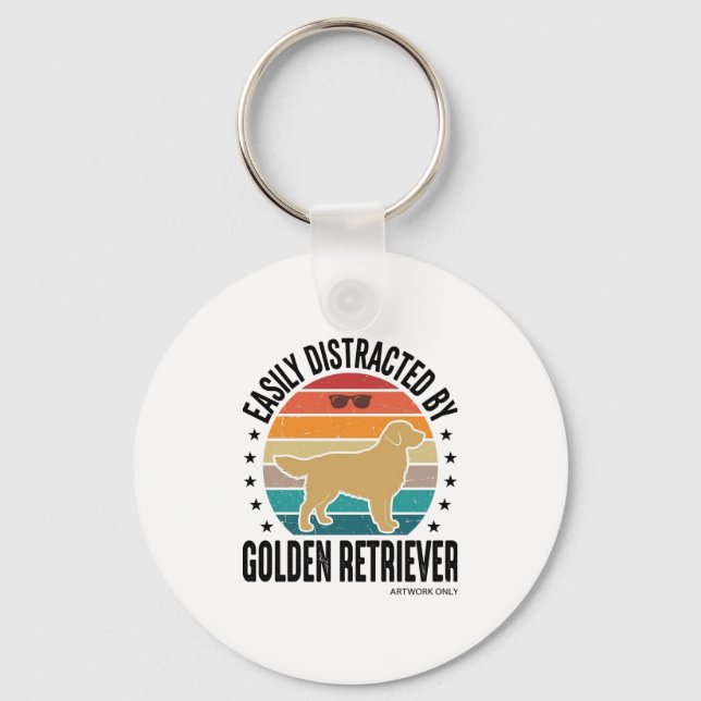 Chaveiro Golden Retriever Facilmente Distraído Vintage Dese (Frente)