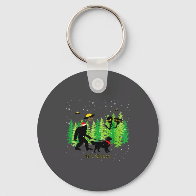 Chaveiro Golden Retriever Funny Bigfoot Christmas Alien Ufo (Frente)