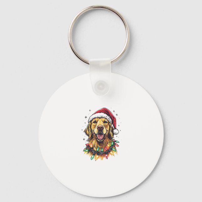 Chaveiro Golden Retriever Funny dog Christmas Santa Hat lig (Frente)