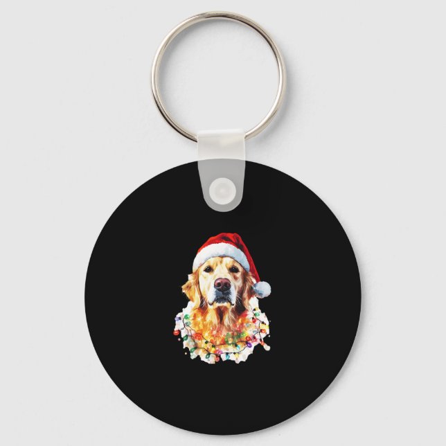 Chaveiro Golden Retriever Funny dog Christmas Santa Hat lig (Frente)