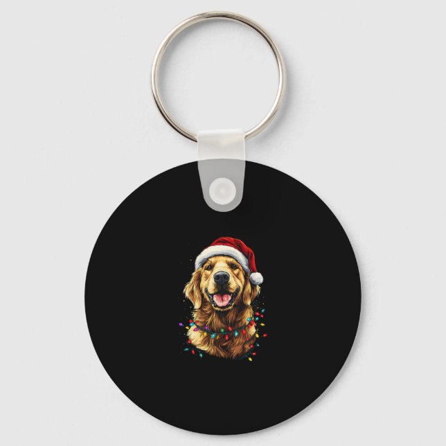 Chaveiro Golden Retriever Funny dog Christmas Santa Hat lig (Frente)